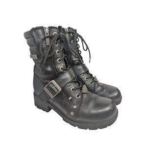 Harley Davidson Talley ridge black leather lace up & zip combat biker boots 7.5